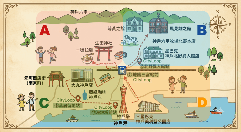 神戶一日遊分區路線圖